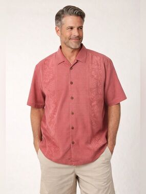 Tommy Bahama Silk Hawaiian Camp Shirt Pink XXL Relaxed Fit